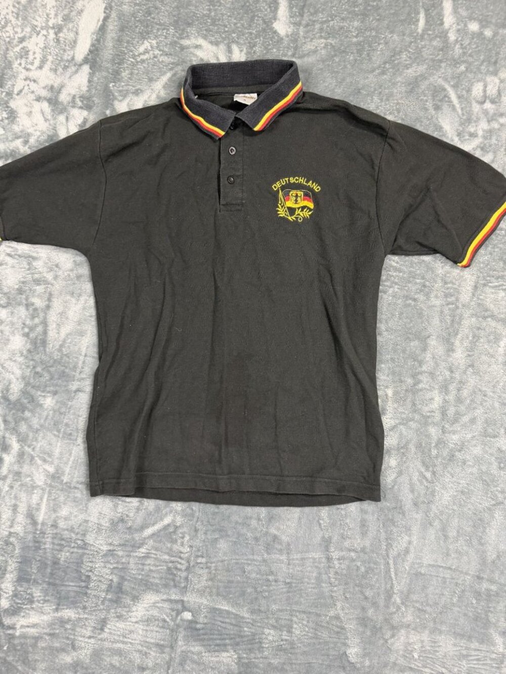 Deutschland Polo Shirt Black Embroidered Logo Germany Flag Medium Size